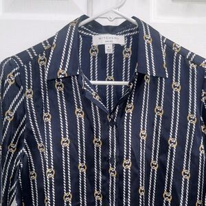 Witchery Men's Navy and Gold Chain Print Shirt